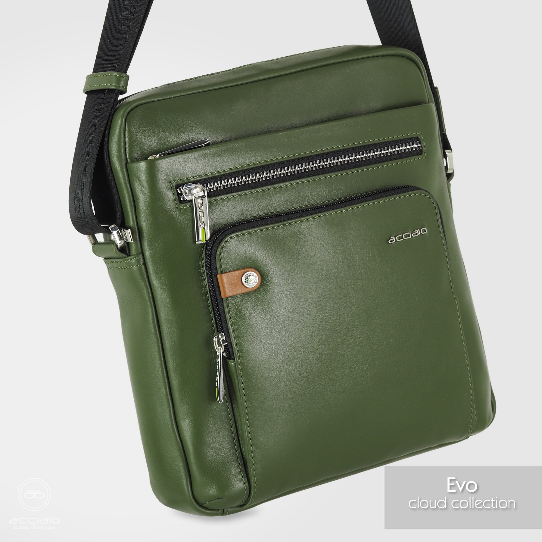 men's shoulder bag large in leather green