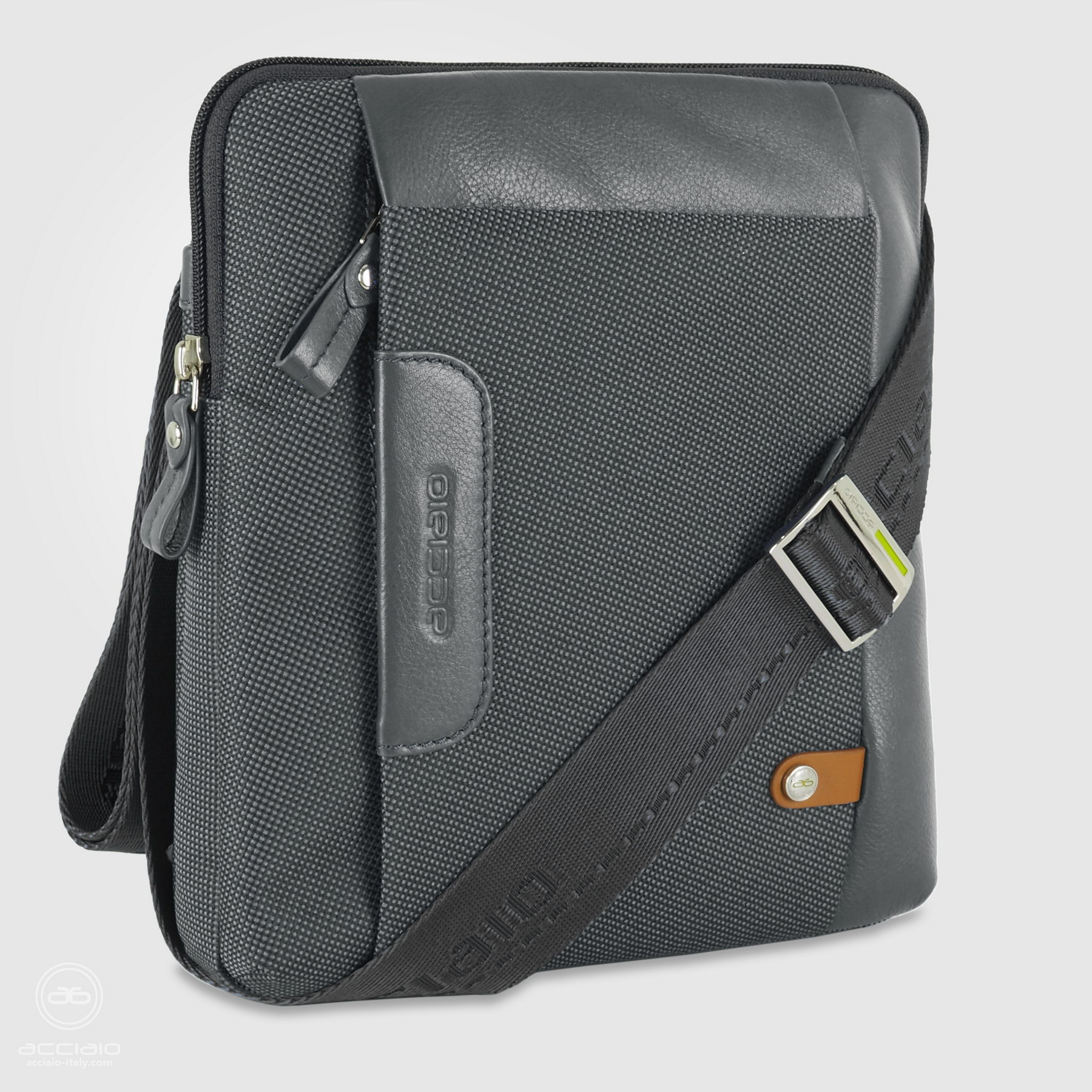 men's shoulder bag grey in fabric and leather