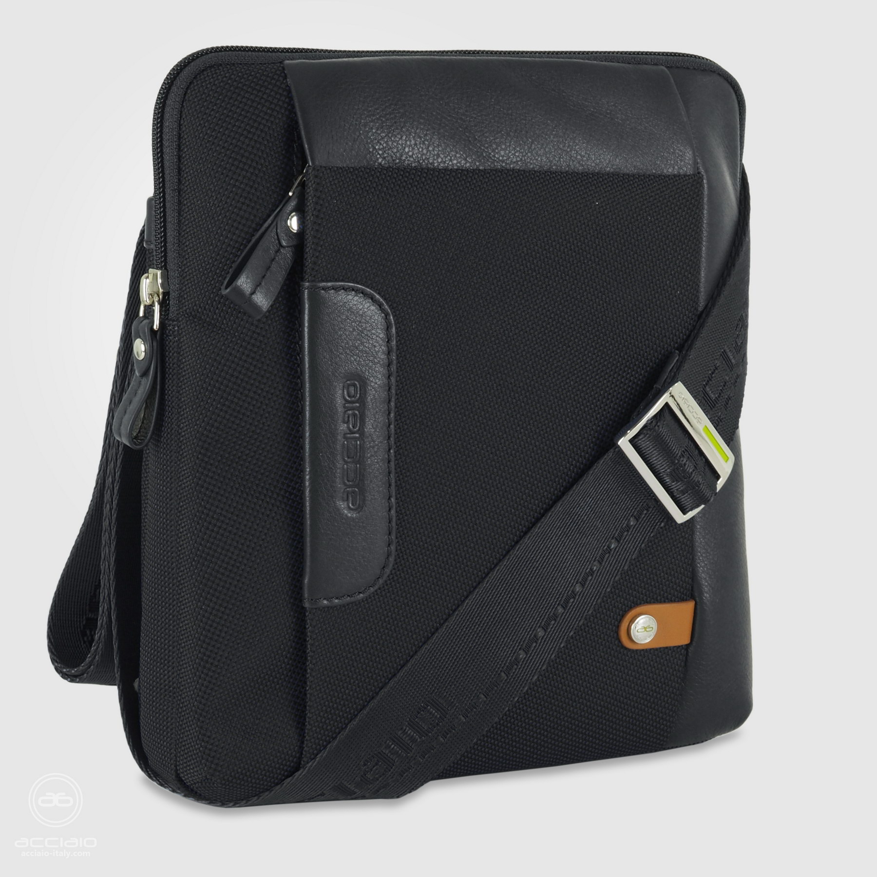 men's shoulder bag black in fabric and leather