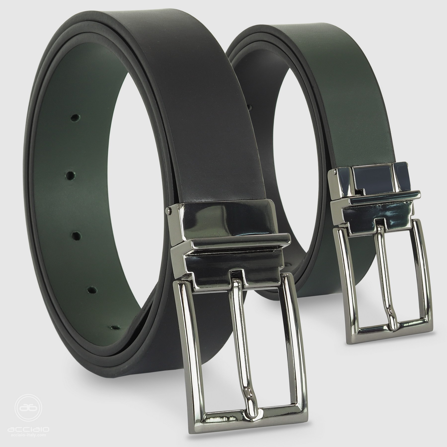 reversible double face men's belt black green