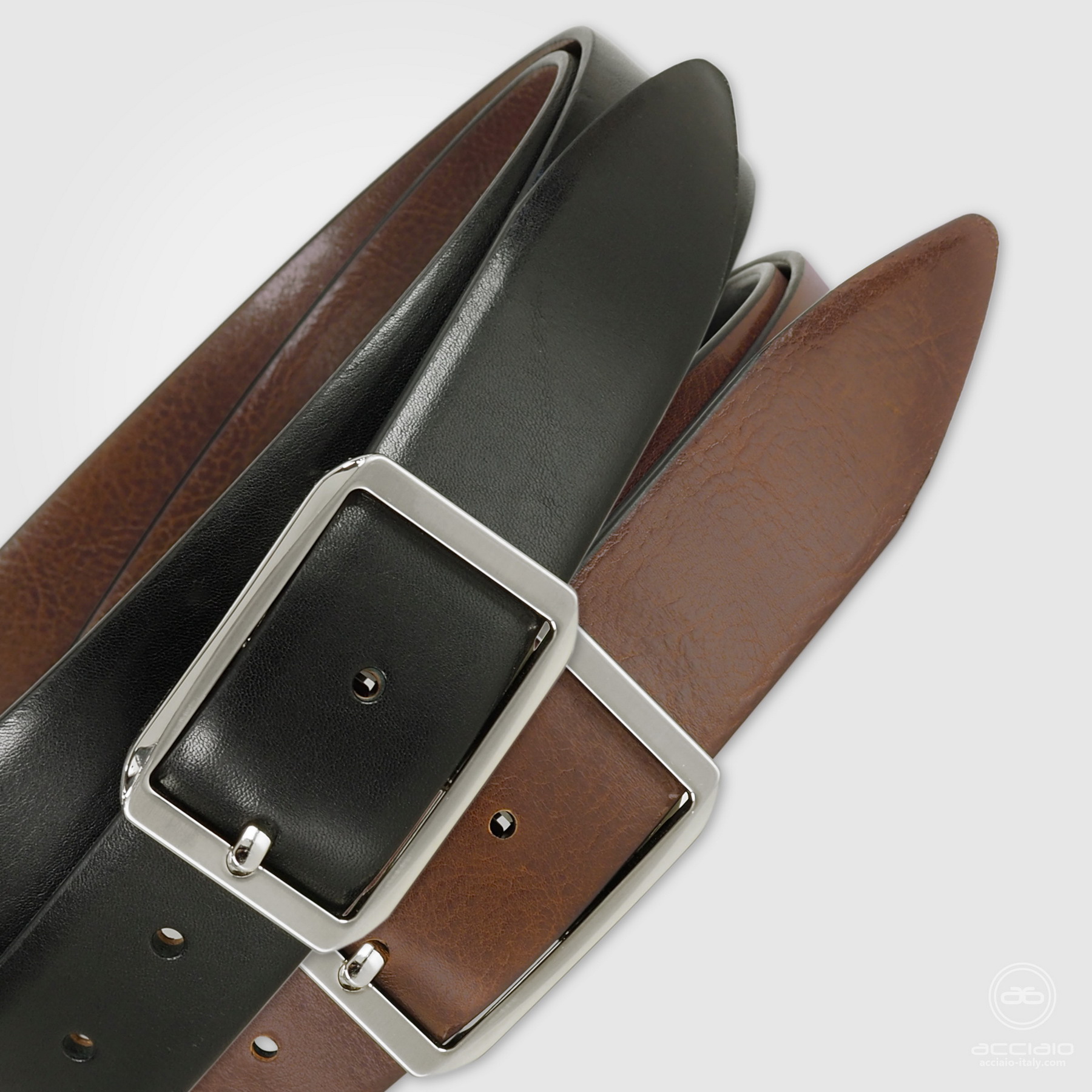 Cintura double face reversibile elegante da uomo nero cuoio
