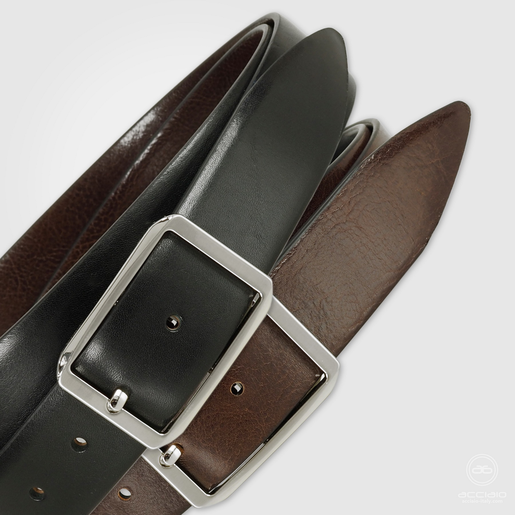 Cintura double face reversibile elegante da uomo nero marrone