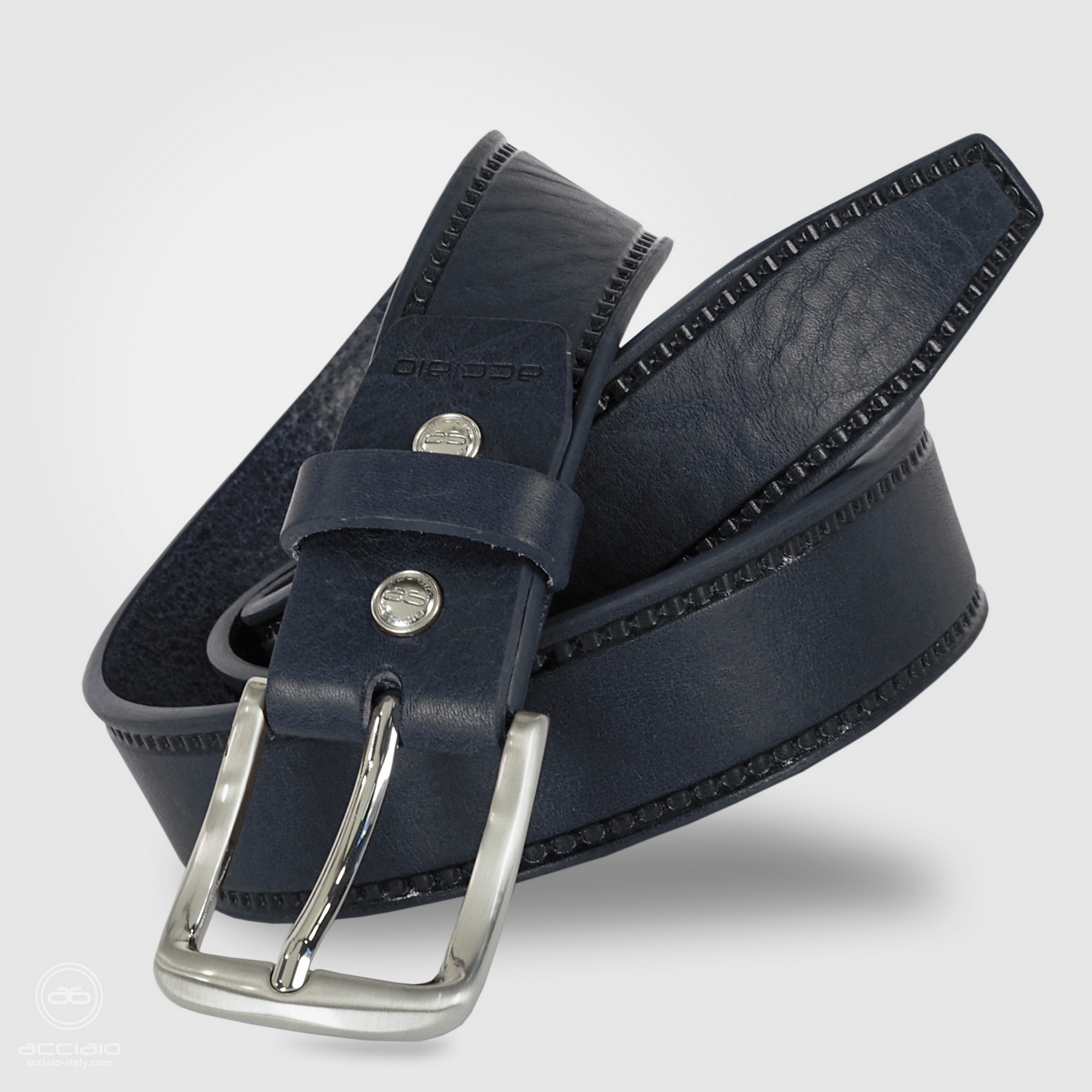 cintura sportiva da uomo in cuoio blu