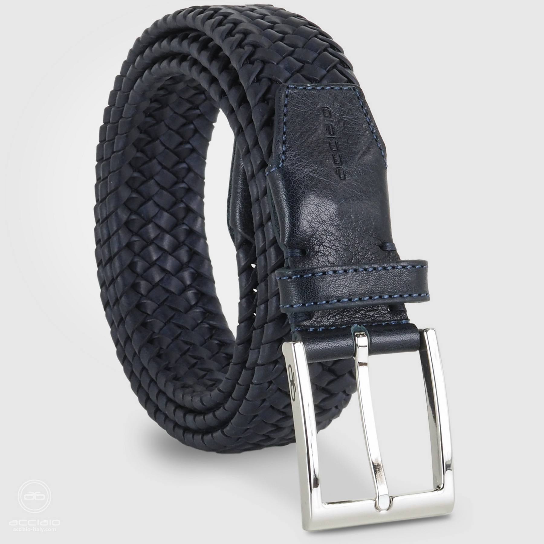 cintura uomo treccia cuoio elastica blu