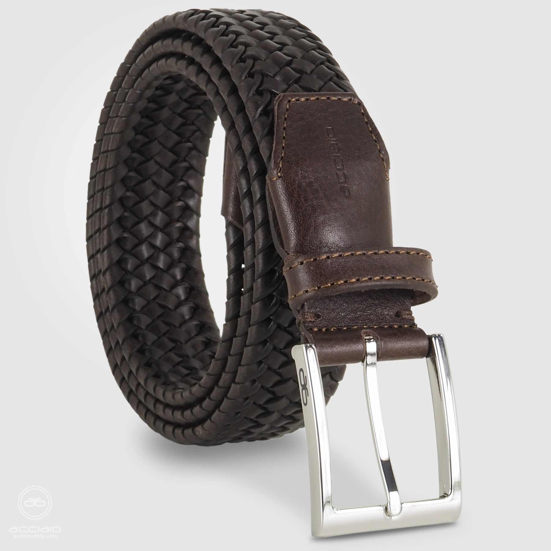 cintura uomo treccia cuoio elastica marrone