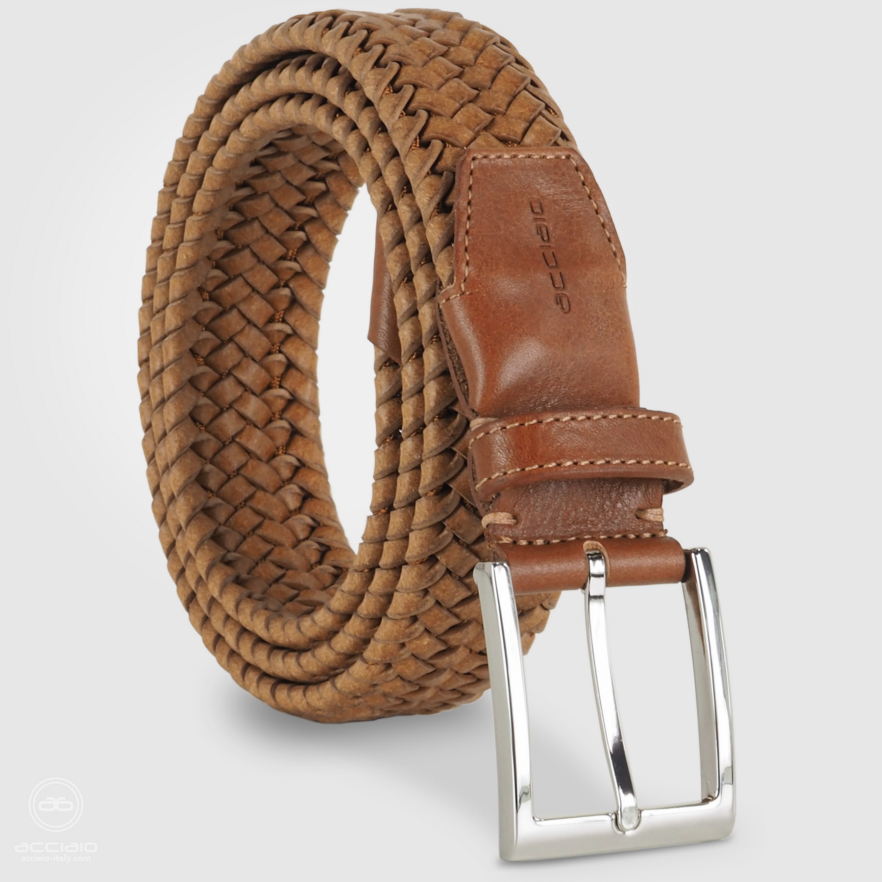 cintura uomo treccia cuoio elastica cuoio chiaro