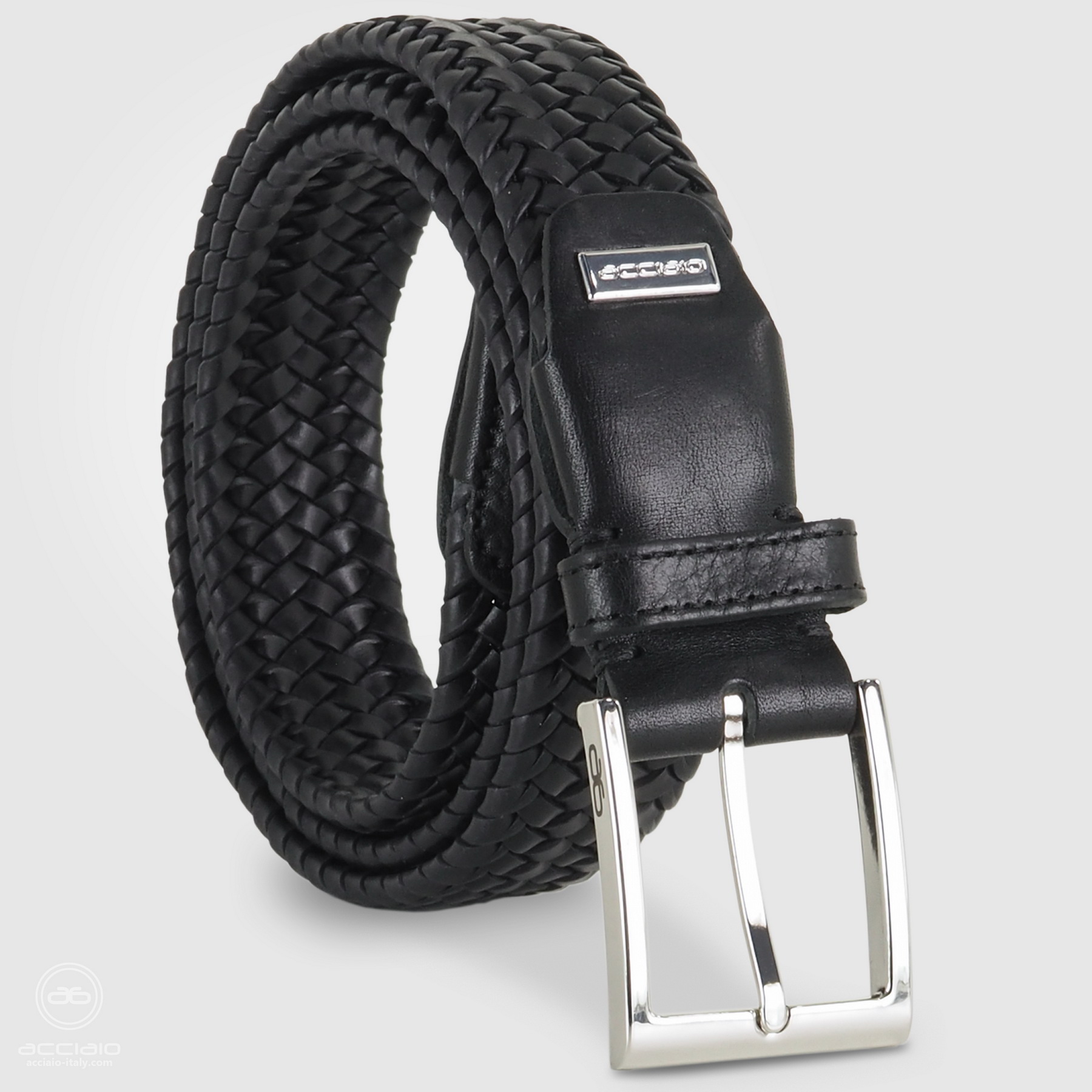 cintura uomo treccia cuoio elastica nero