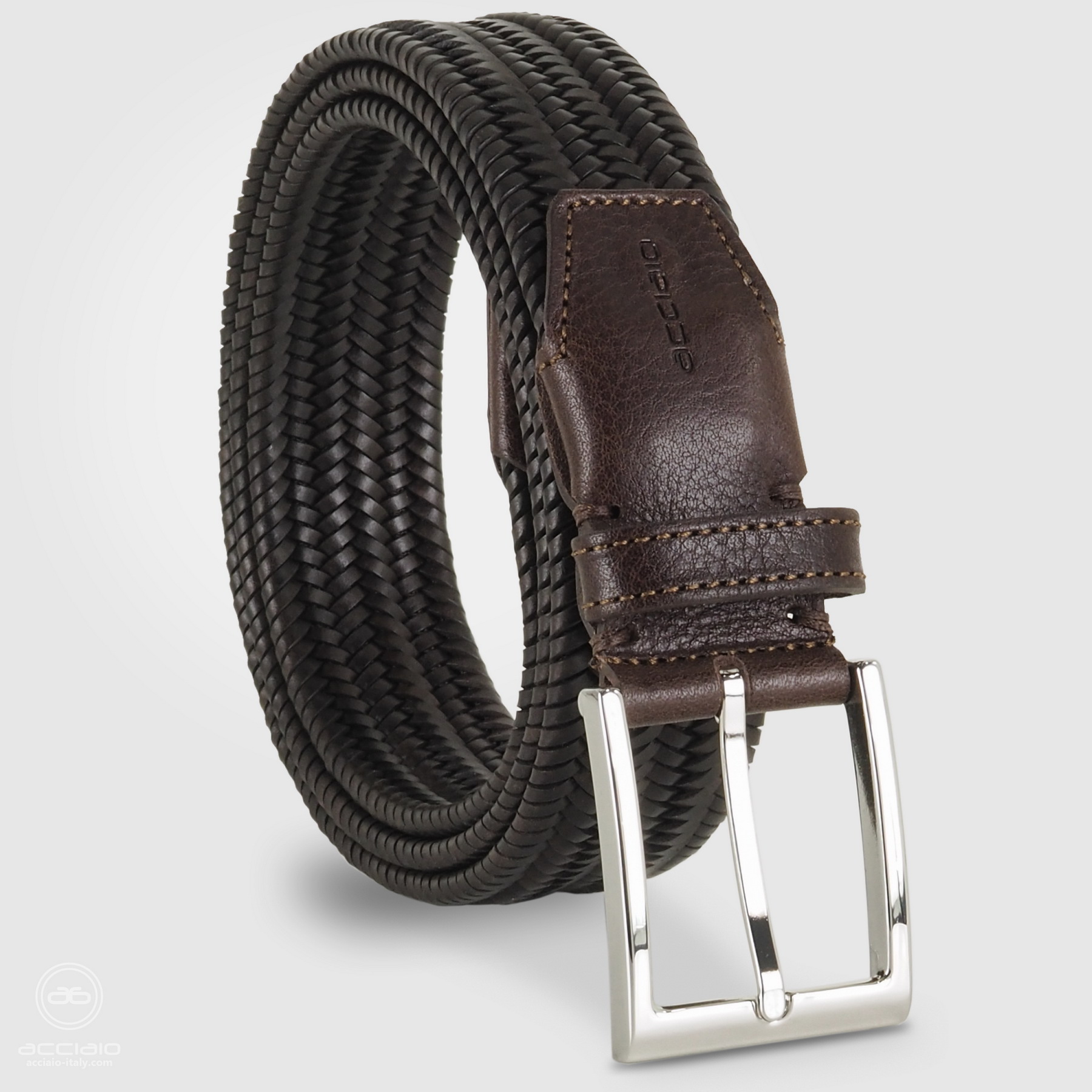 cintura uomo intrecciata elastica in cuoio marrone