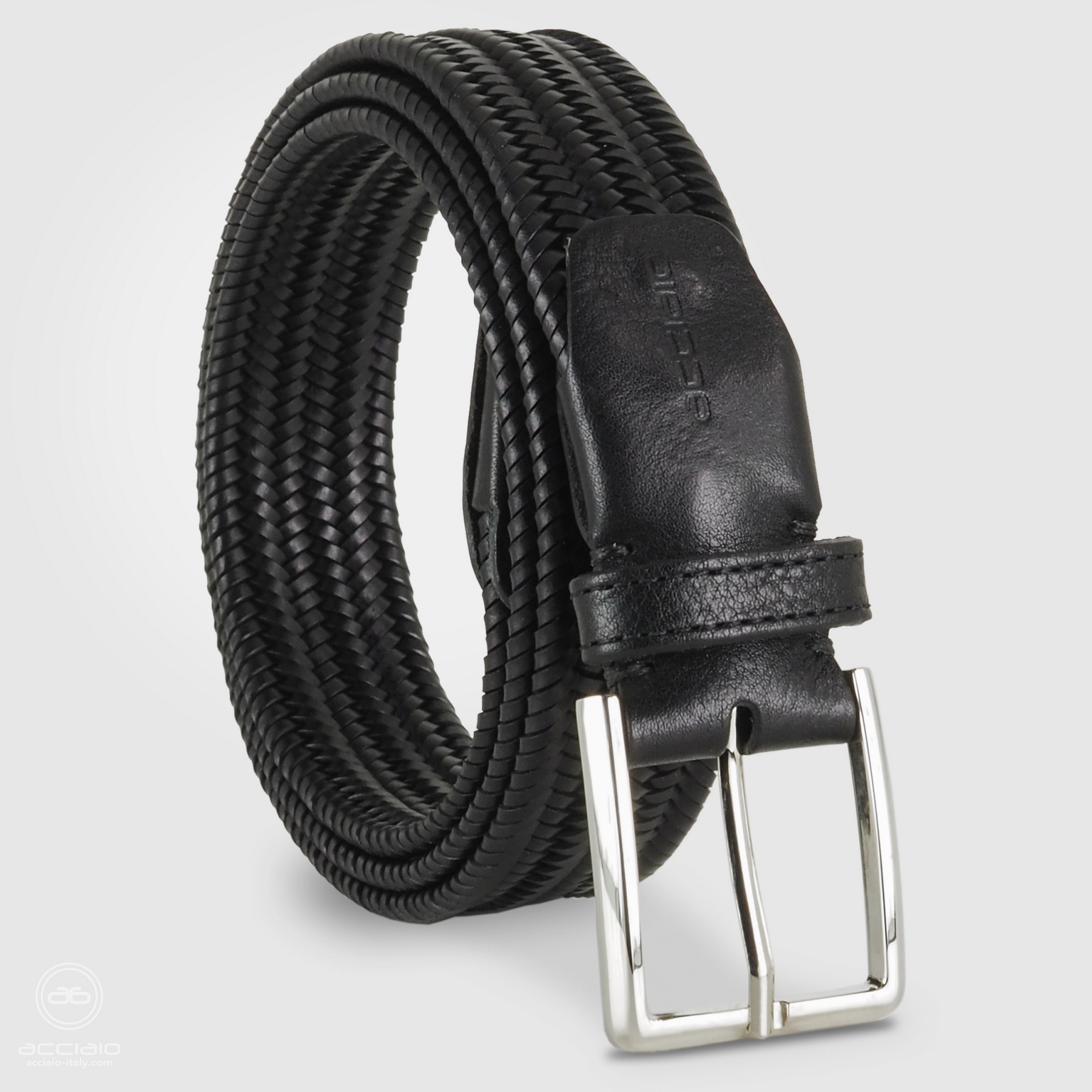 cintura uomo intrecciata elastica in cuoio nero