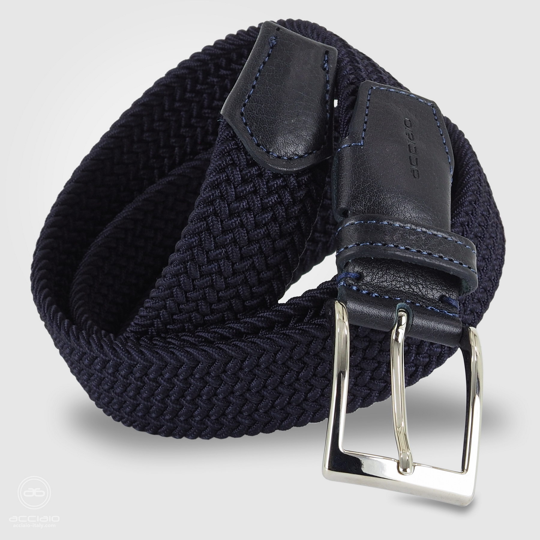 cintura intrecciata blu elastica con cuoio blu