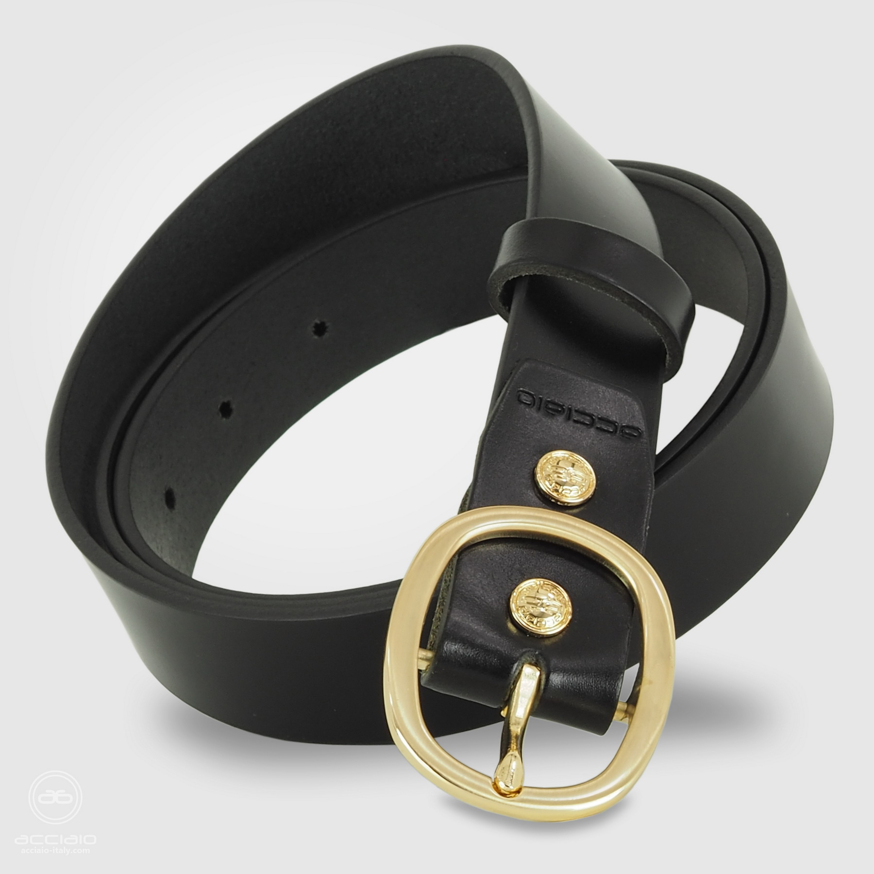 cintura nera donna fibbia oro ovale